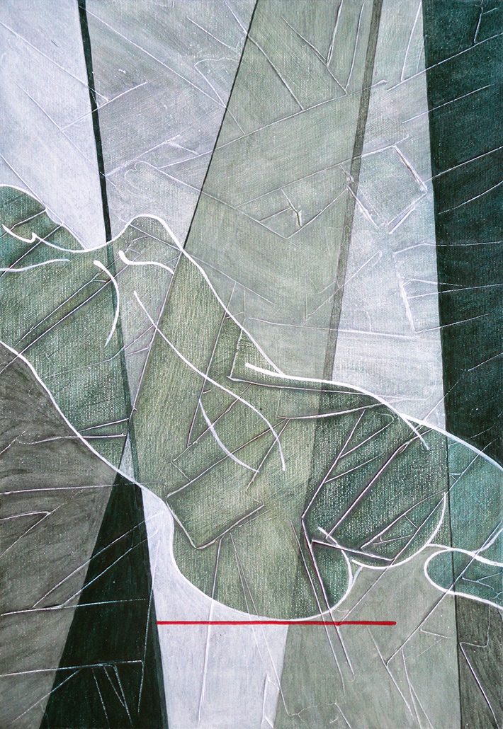 Vanessa Thyes, Dietro le quinte (2016), 35 x 50 cm, tempera su tela