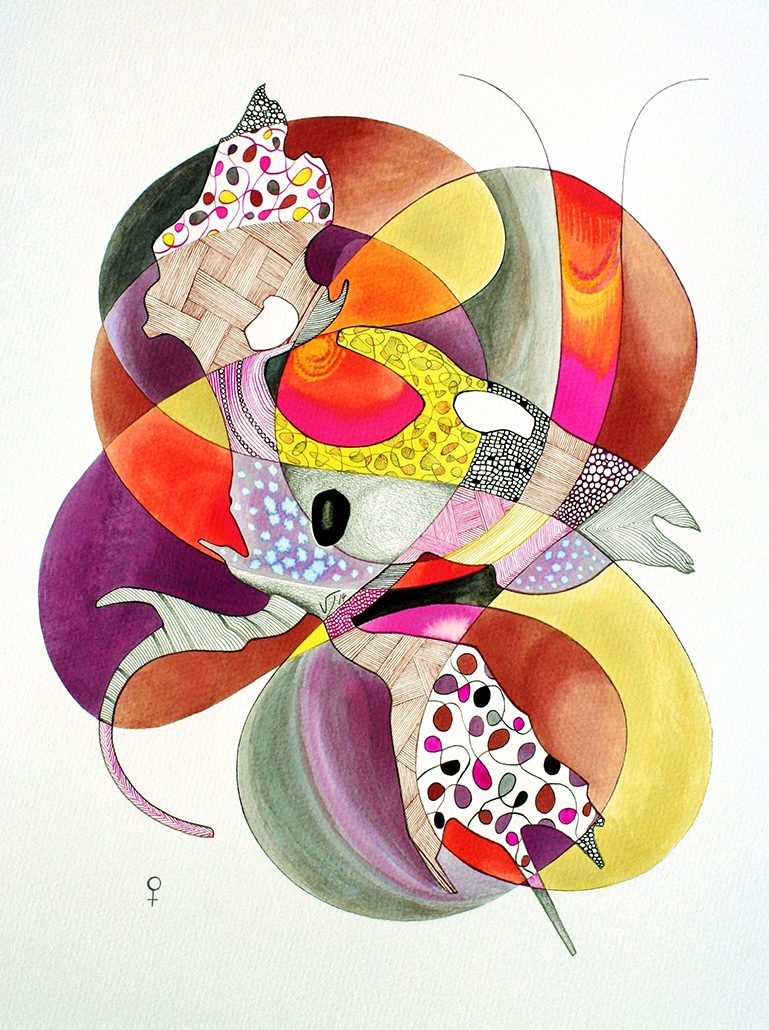 Vanessa Thyes, Coppia femmina (2014), 40 x 50 cm, watercolors, pencil and ink on paper